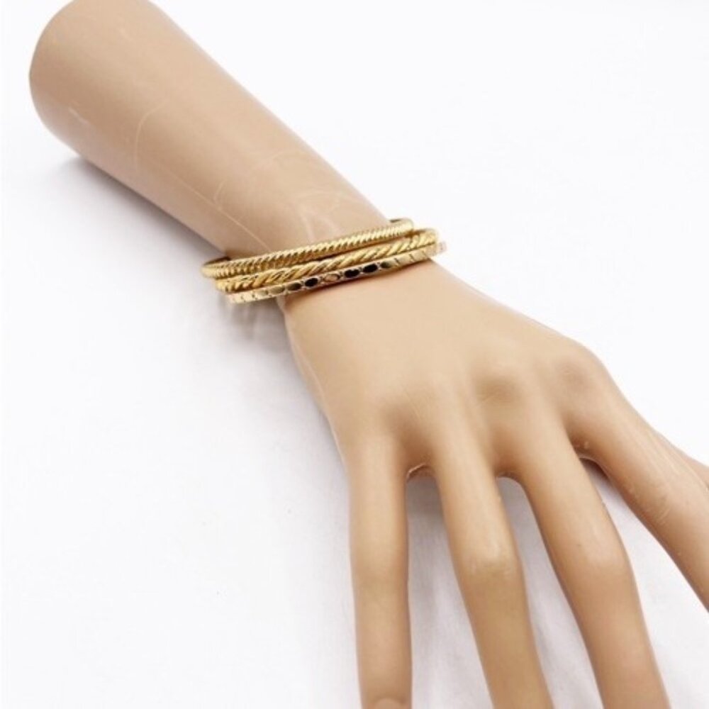 J.Crew Gold Tone Bangle Bracelet Set of 3 Rope Twist Textured Stackable